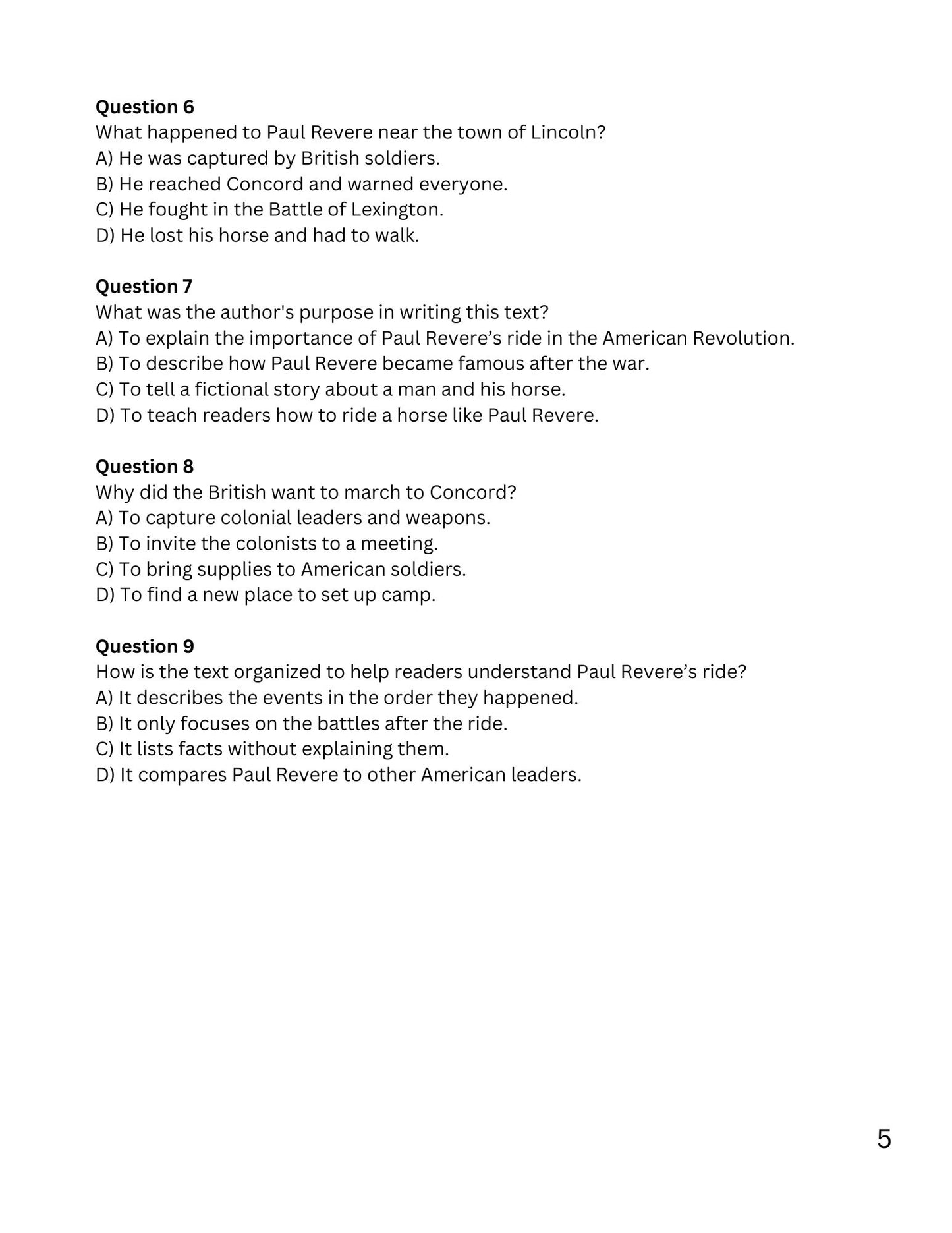 Wiz Kids Reading Test Grade 4: Stories from the American Revolution
