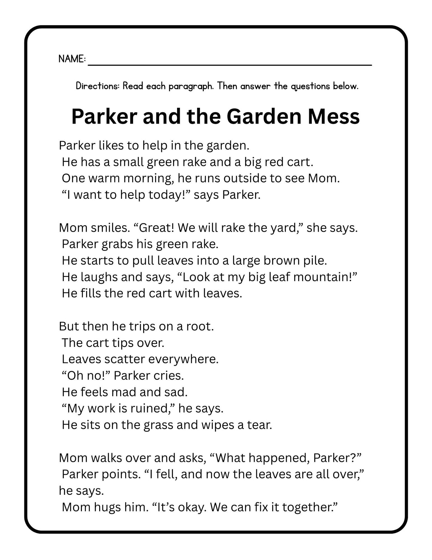 First Grade Reading Comprehension Decodable Passages 5