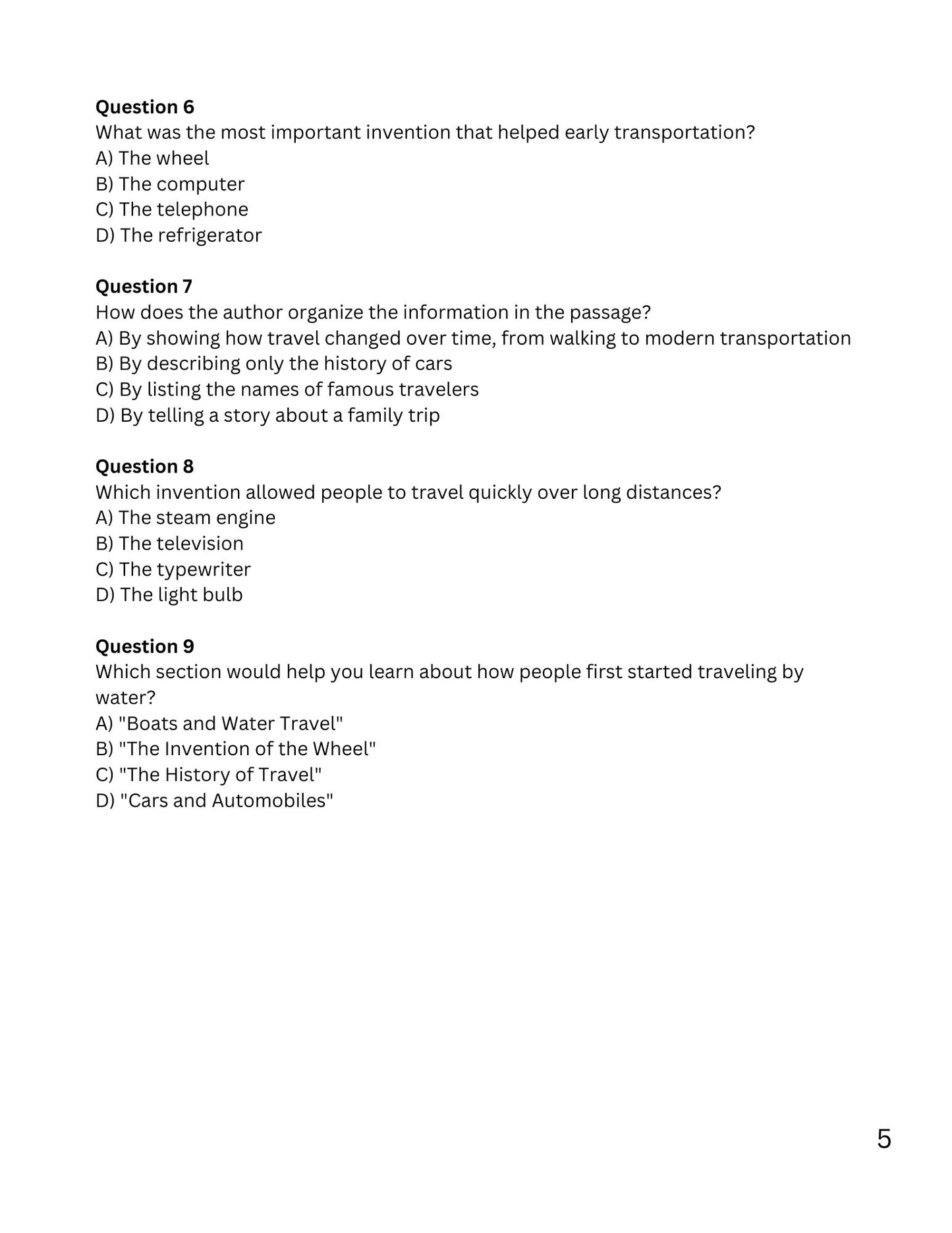 WIZ KIDS READING TEST GRADE 4: Trains, Planes and Automobiles