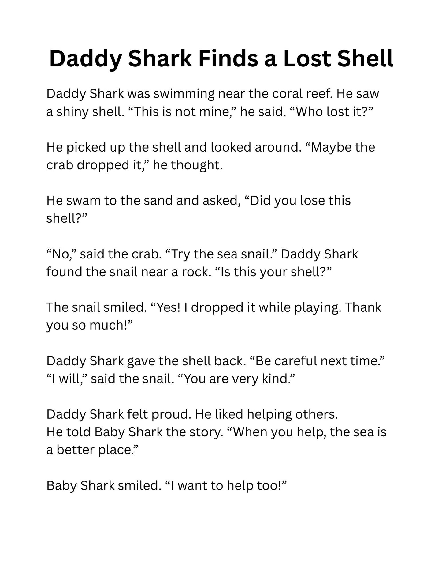 Baby Shark Coloring Pages Reading Fluency for Second Grade