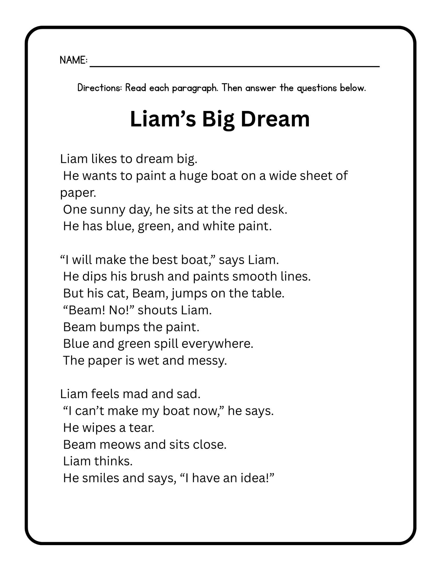 First Grade Reading Comprehension Decodable Passages 4