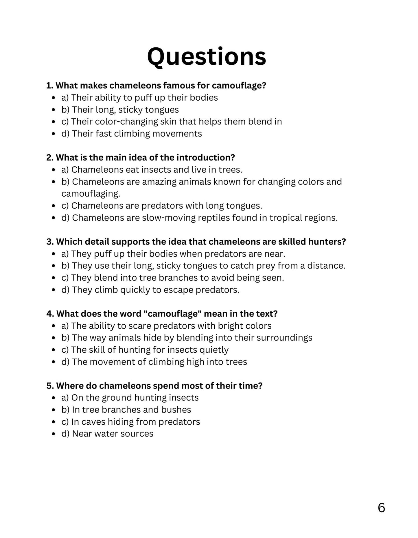 30 Minute Reading Test Grade 3:Animal Camouflage