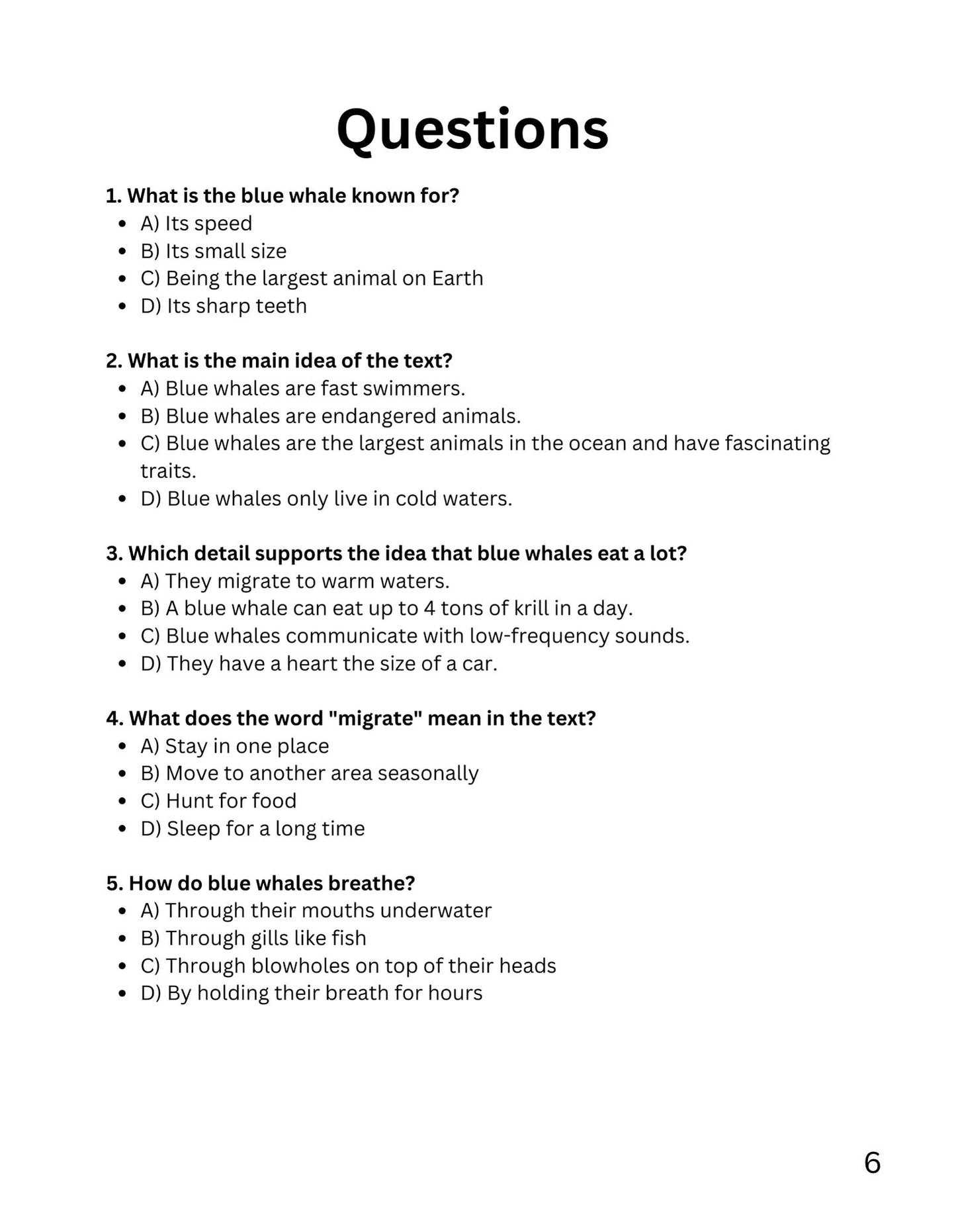 30 Minute Reading Test Grade 3:Sea Animals