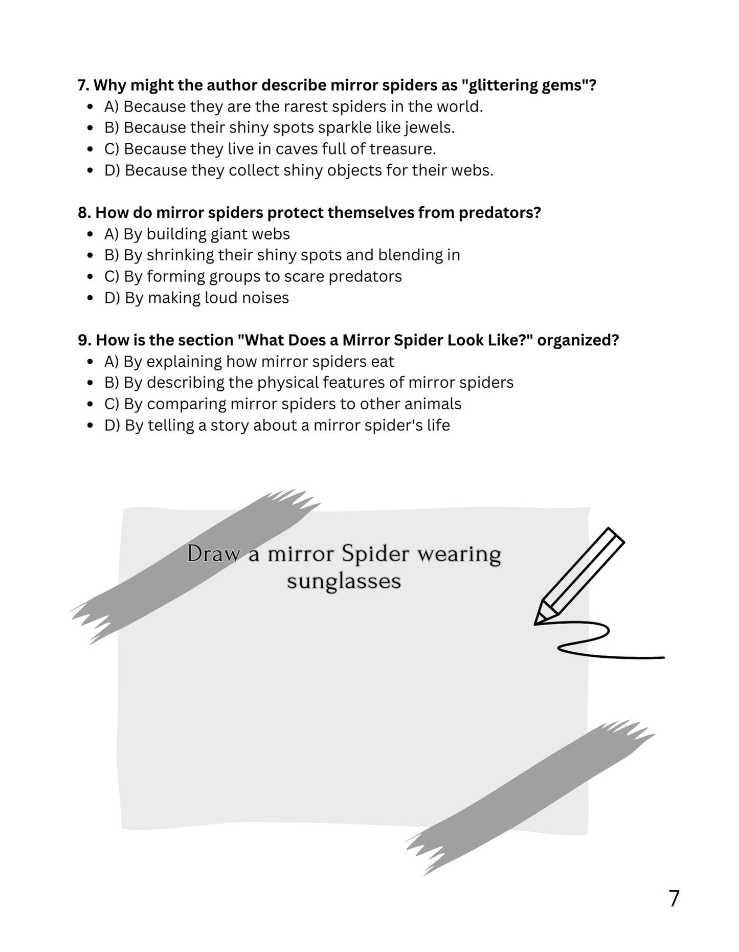 30 Minute Reading Test Grade 3: Spiders