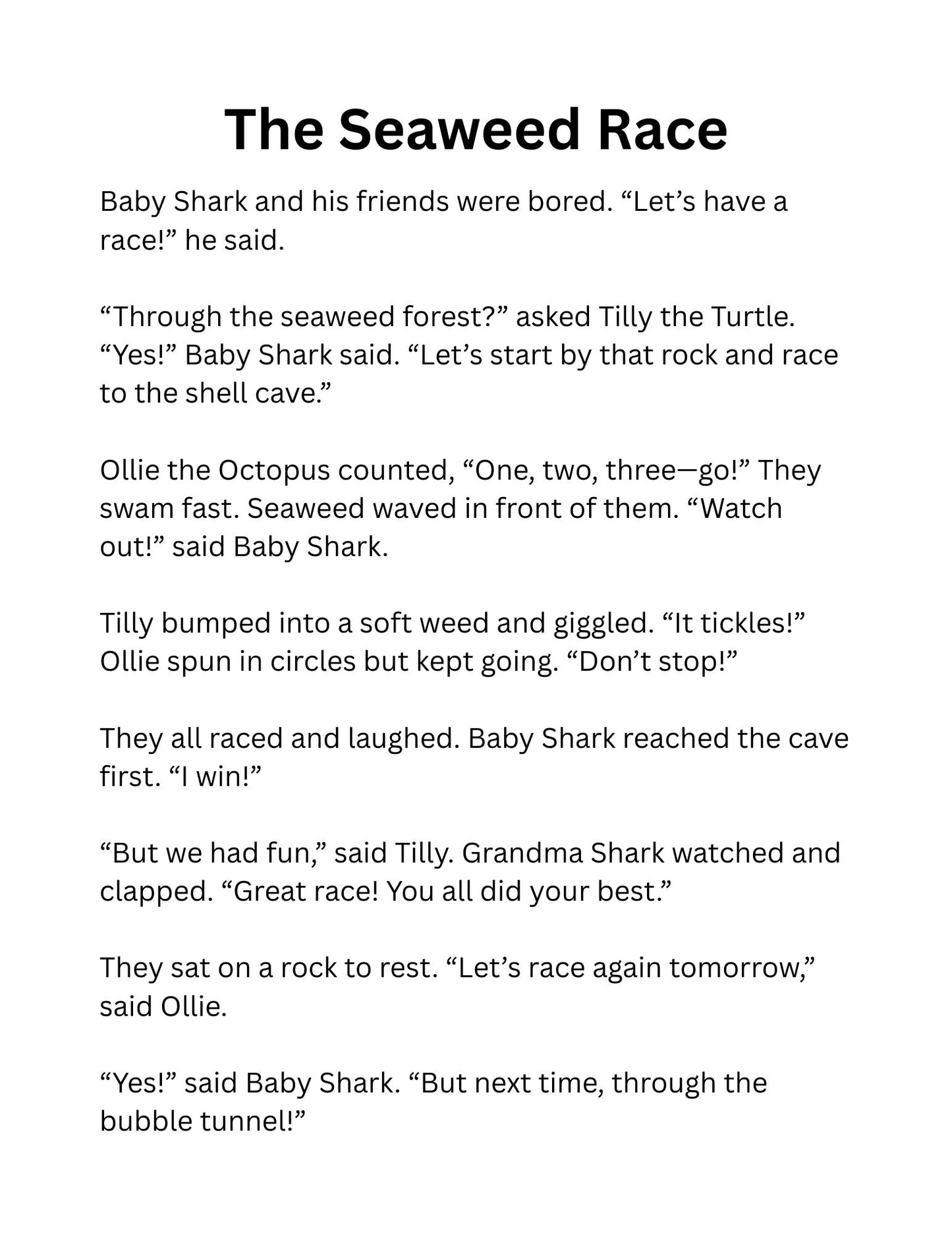 Baby Shark Coloring Pages Reading Fluency for Second Grade