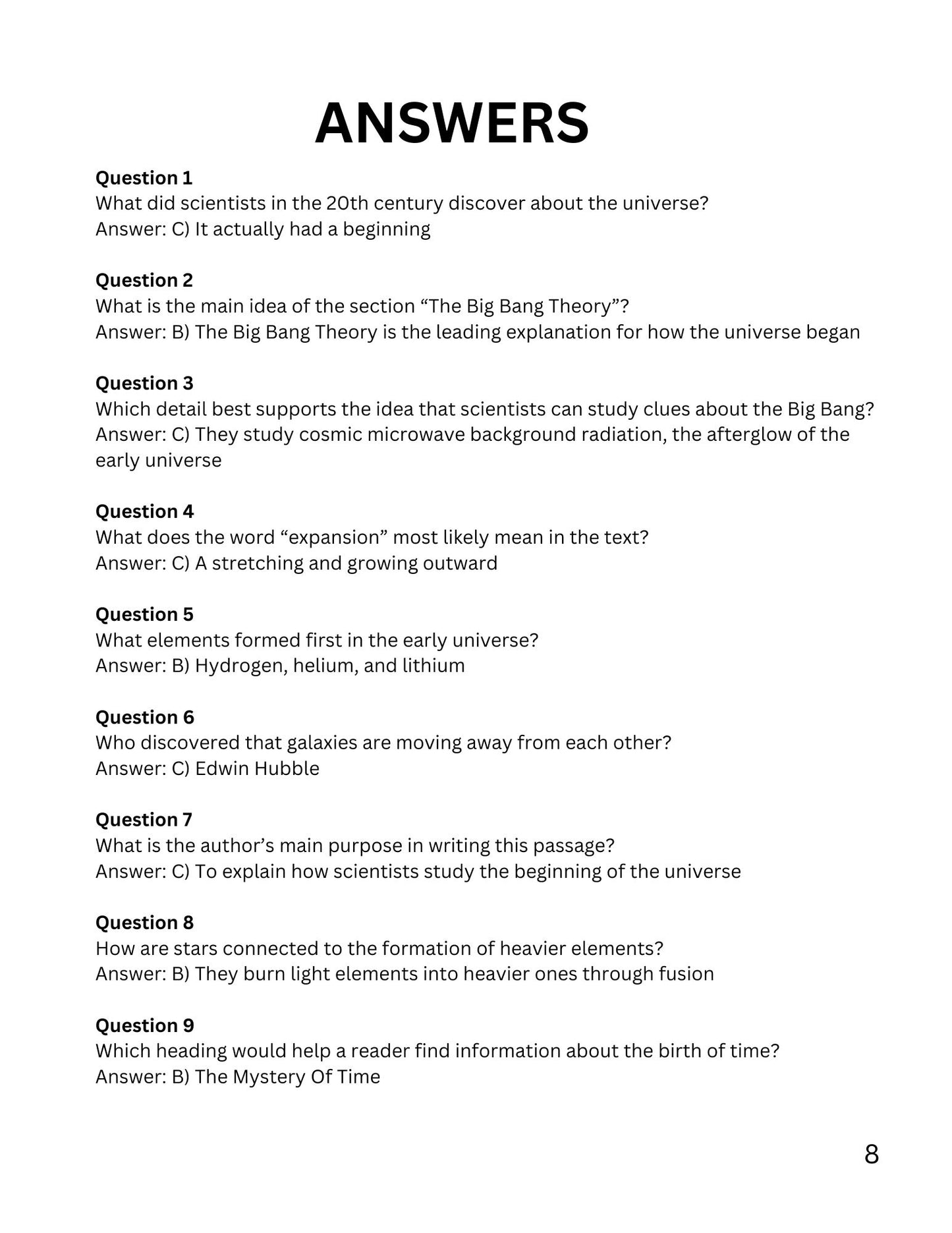 WIZ KIDS READING TEST GRADE 5: Mysteries Of Outer Space