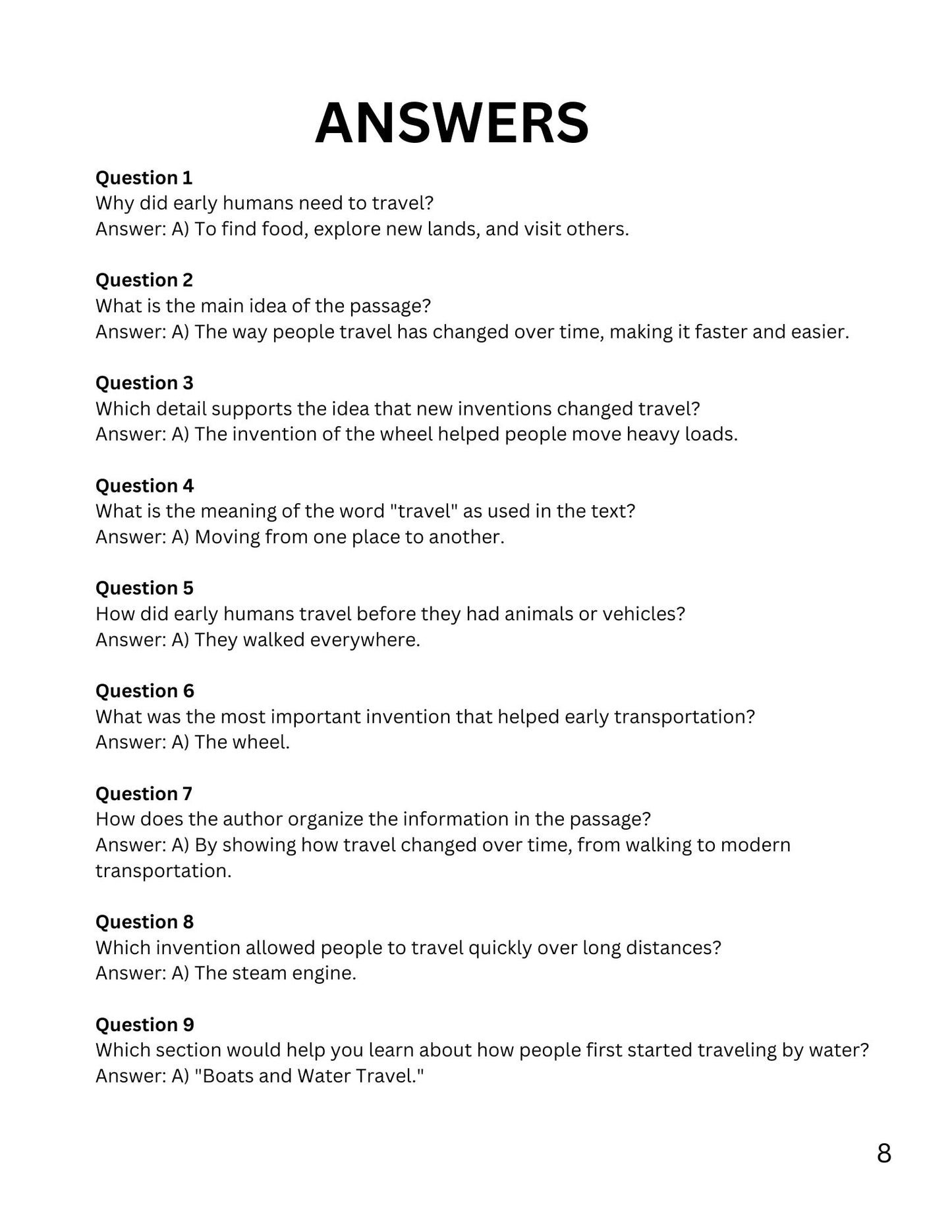WIZ KIDS READING TEST GRADE 4: Trains, Planes and Automobiles