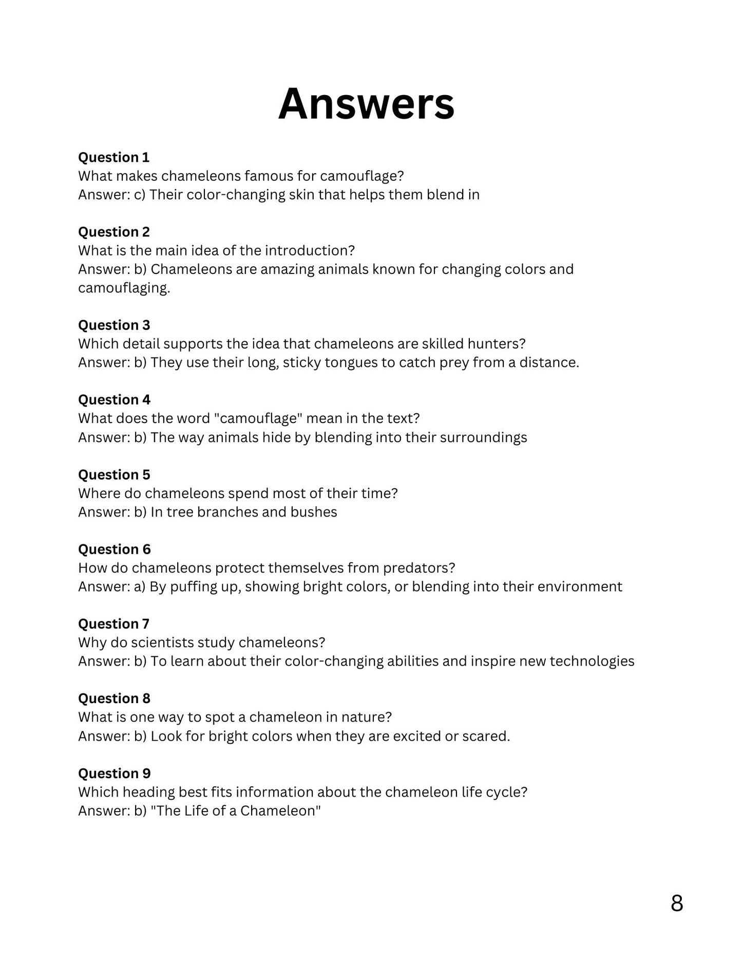 30 Minute Reading Test Grade 3:Animal Camouflage
