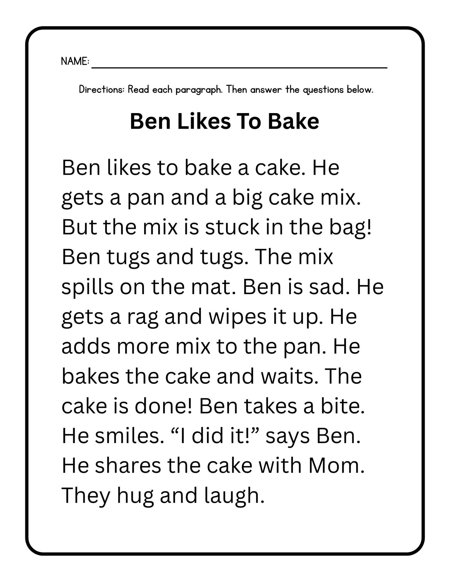 First Grade Reading Comprehension Decodable Passages 3