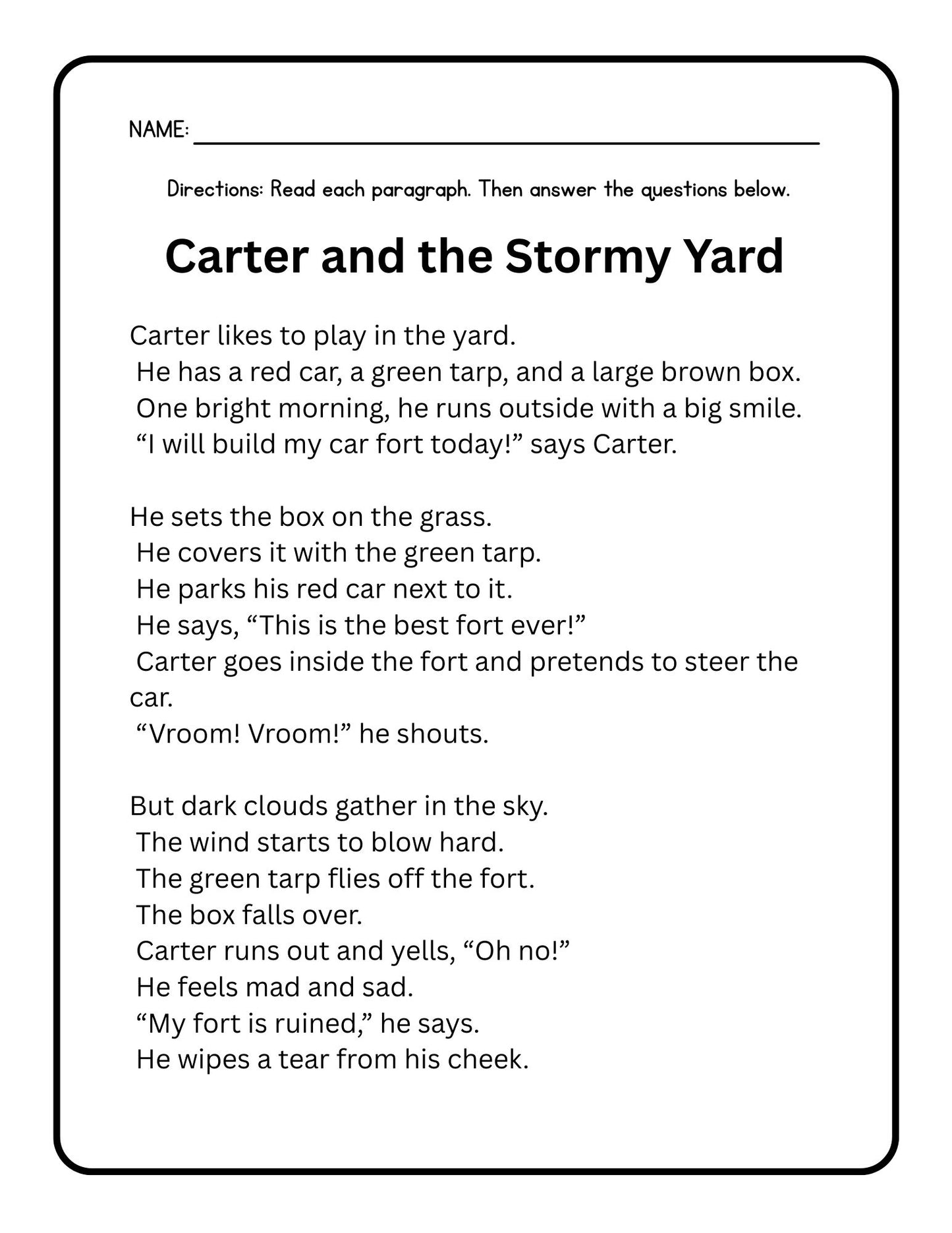 First Grade Reading Comprehension Decodable Passages 5