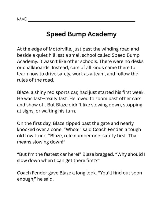 Fourth Grade Reading Fluency Cars Coloring Pages