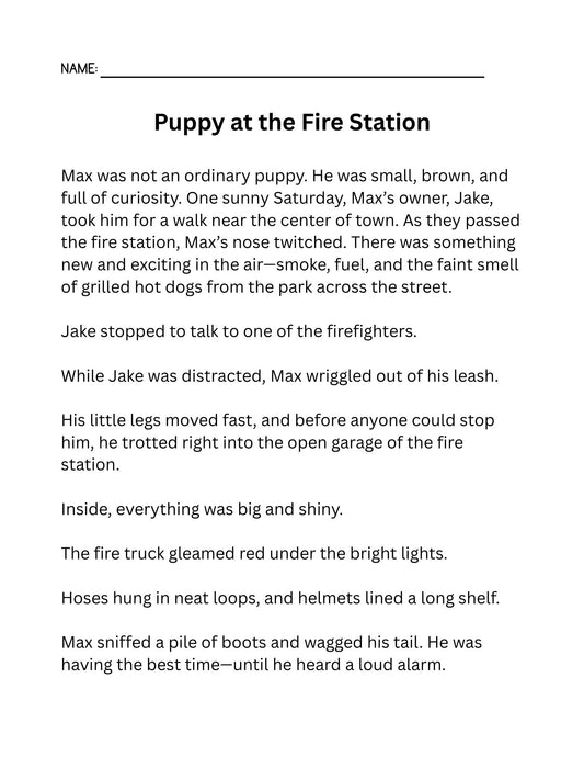 Puppy Coloring Pages and Reading Fluency for Fourth Grade