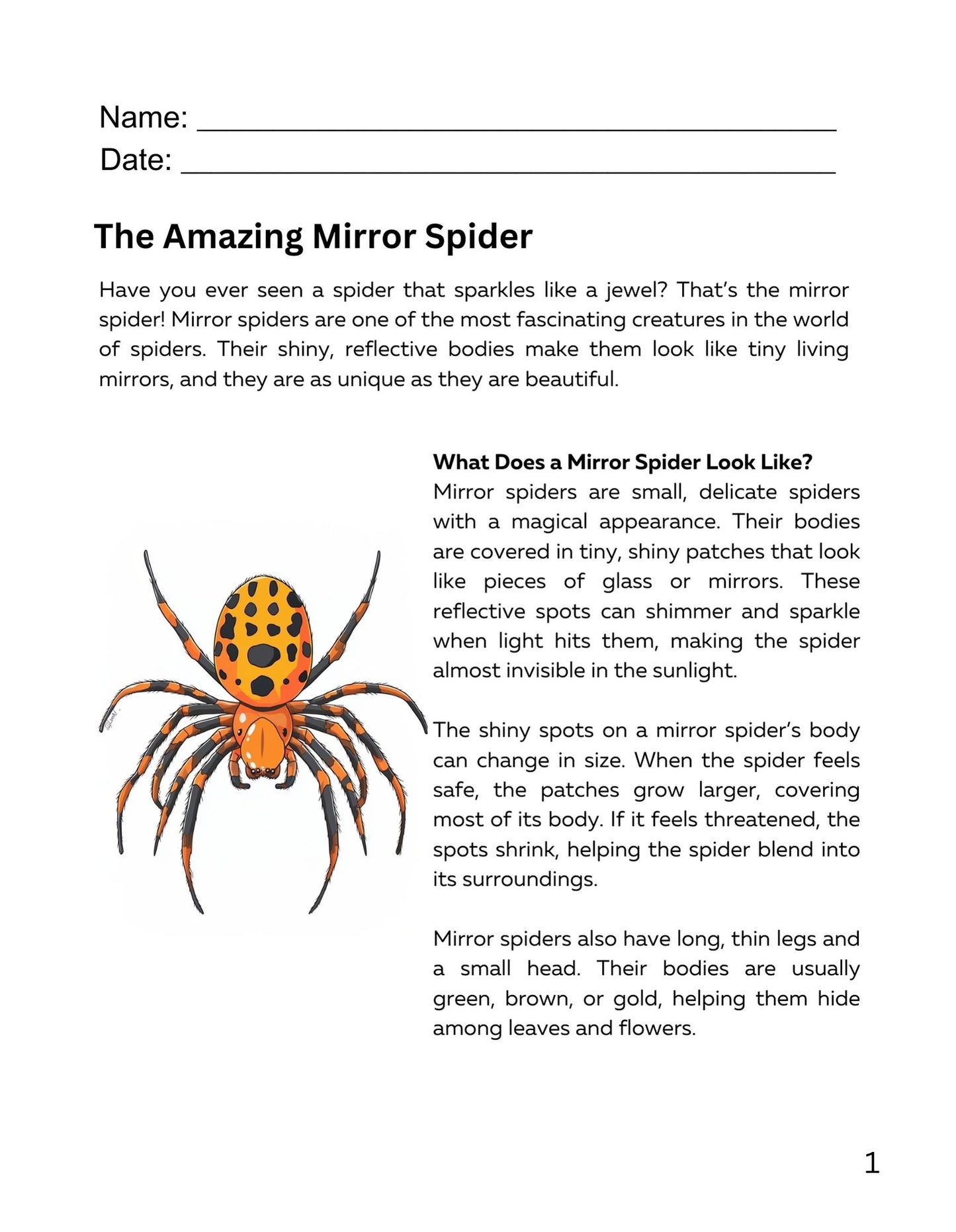 30 Minute Reading Test Grade 3: Spiders