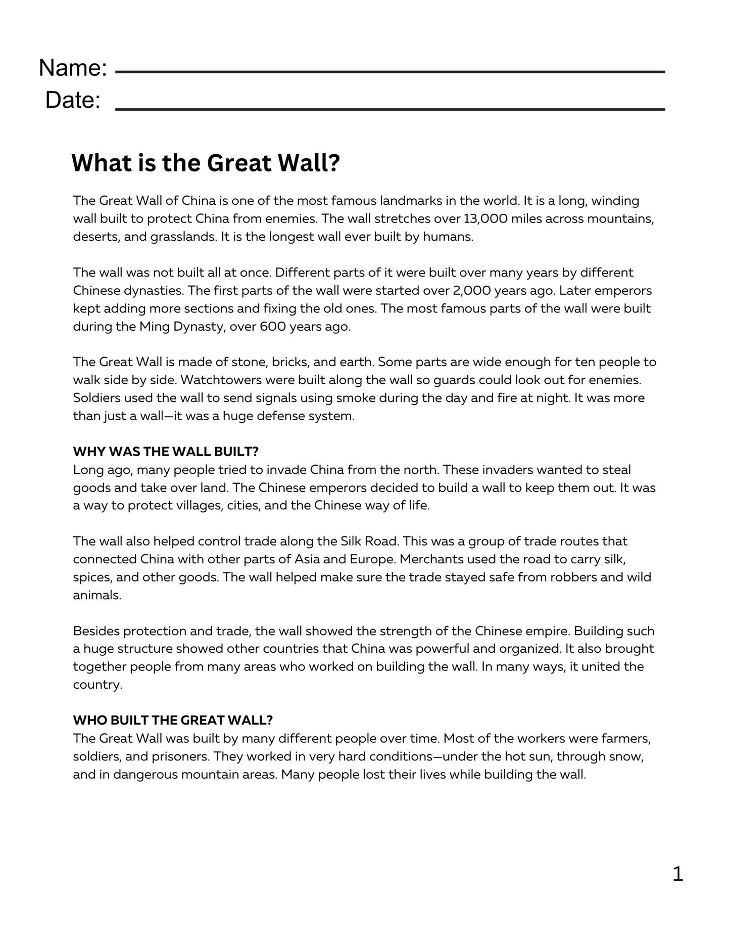 Wiz Kids Reading Test Grade 4: Famous Landmarks Around the World
