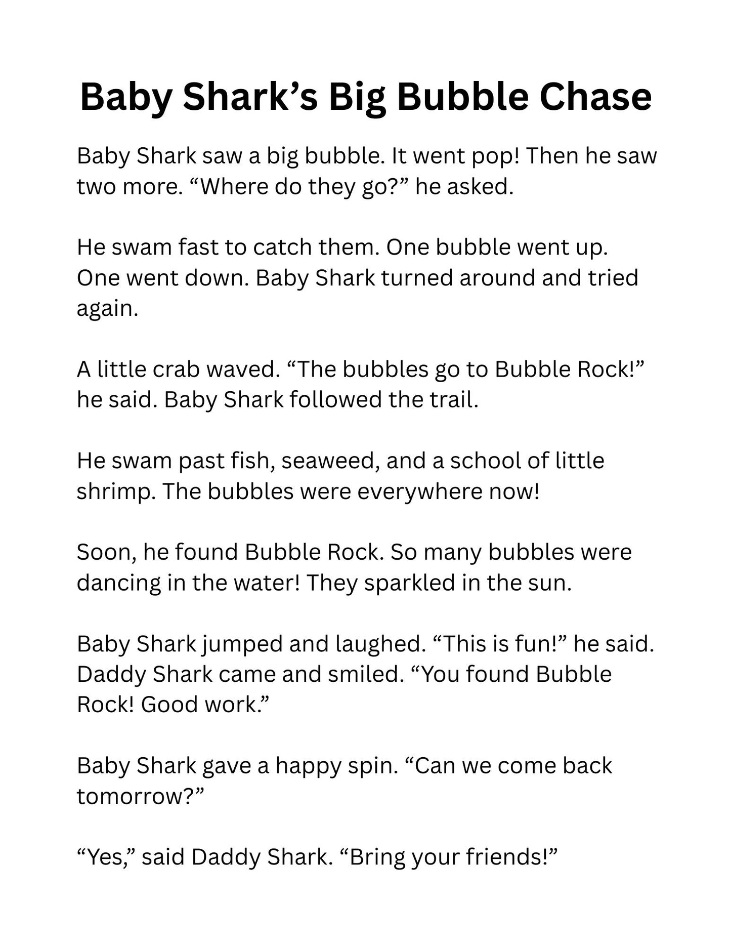 Baby Shark Coloring Pages Reading Fluency for Second Grade