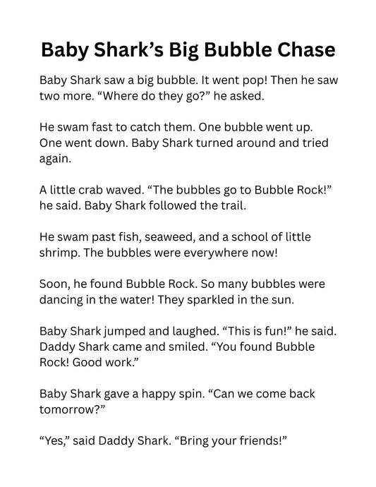 Baby Shark Coloring Pages Reading Fluency for Second Grade