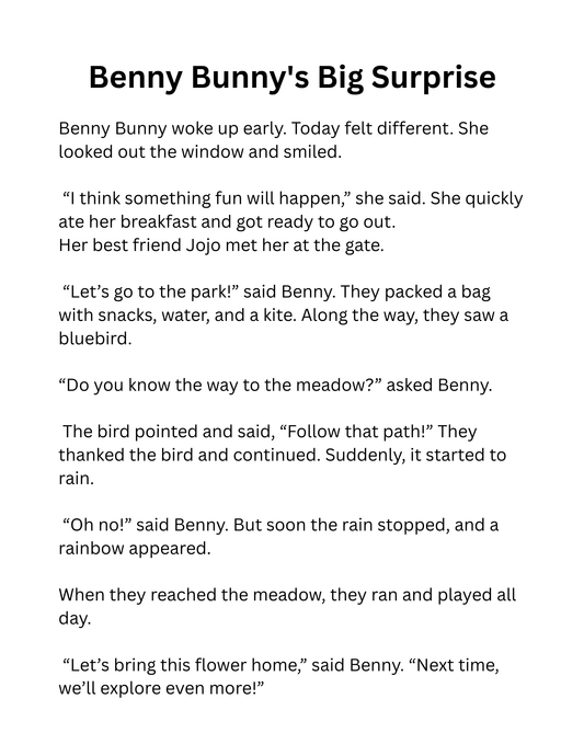 Bunny Coloring Page Reading Fluency for Second Grade