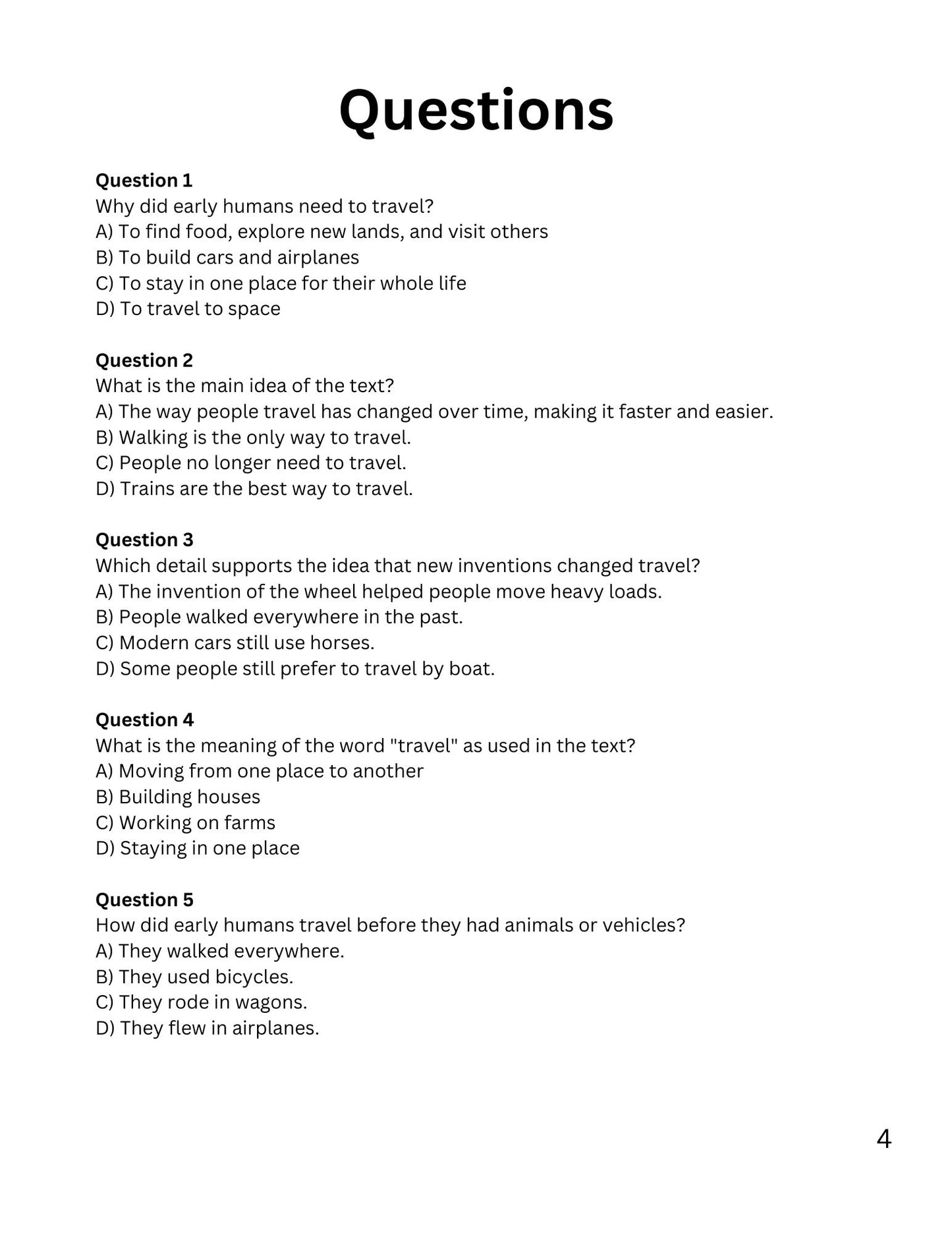 WIZ KIDS READING TEST GRADE 4: Trains, Planes and Automobiles