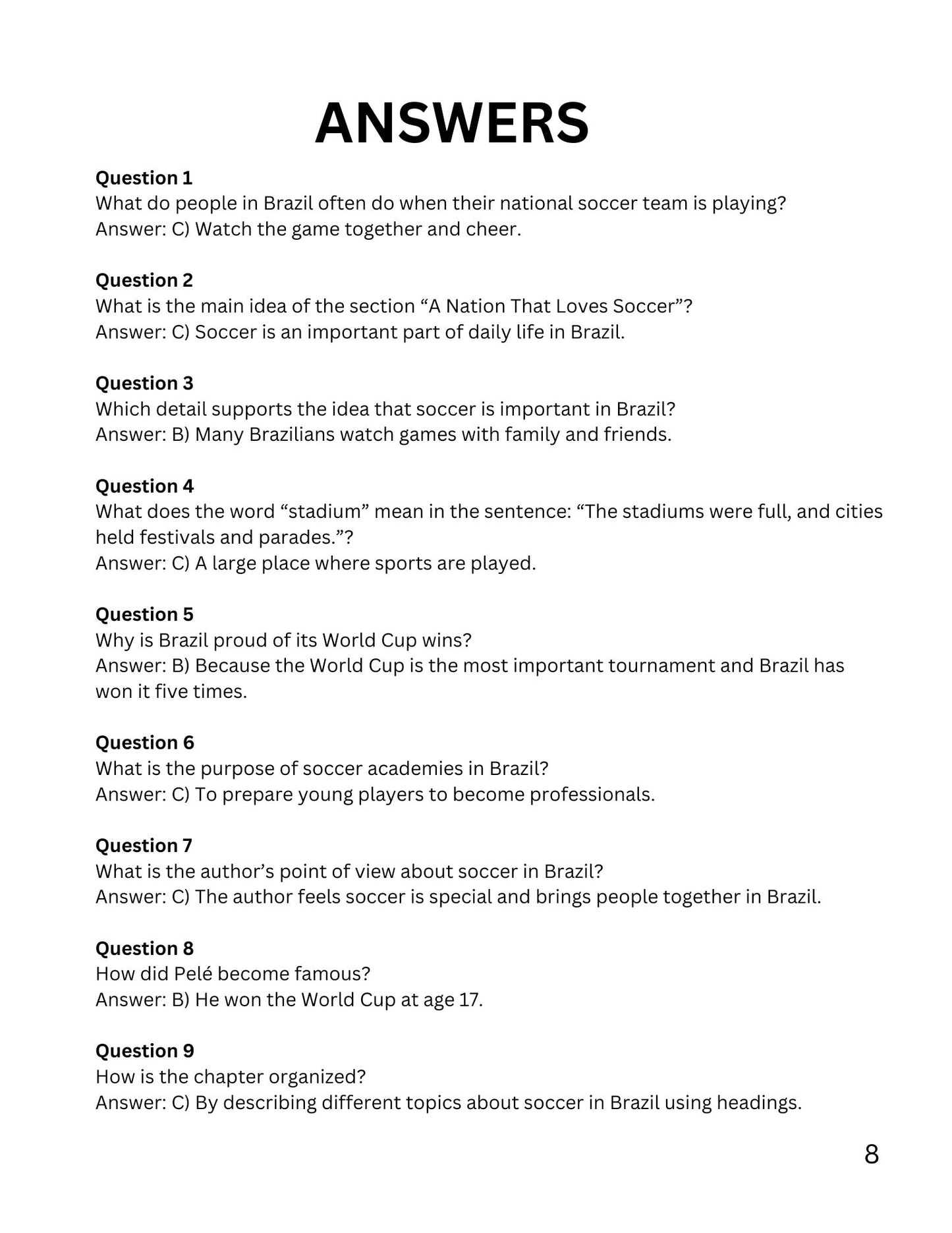 Wiz Kids Reading Test Grade Four: Sports Around the World