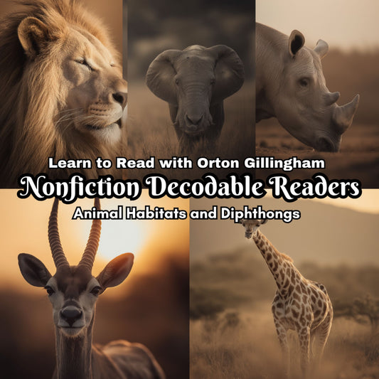 Learn to Read with Orton Gillingham Nonfiction Decodable Readers: Animal Habitats and Diphthongs. Instant Download.