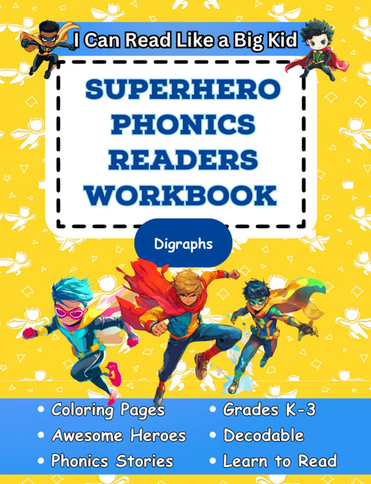 Superhero Phonics Readers Workbook For Digraphs