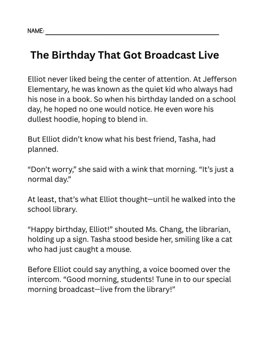 Fourth Grade Reading Fluency Birthday Coloring Pages