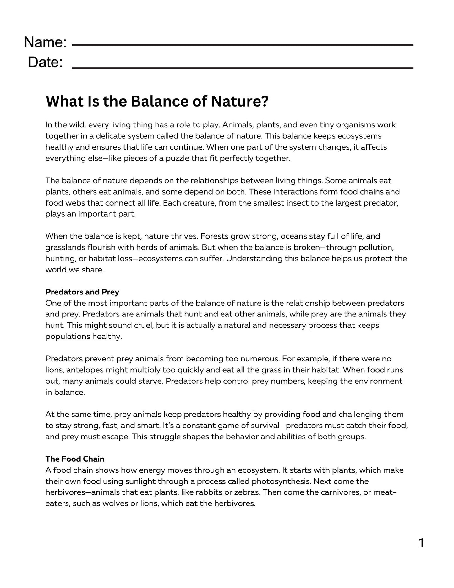 WIZ KIDS READING TEST GRADE 5: Predators and Prey in the Wild