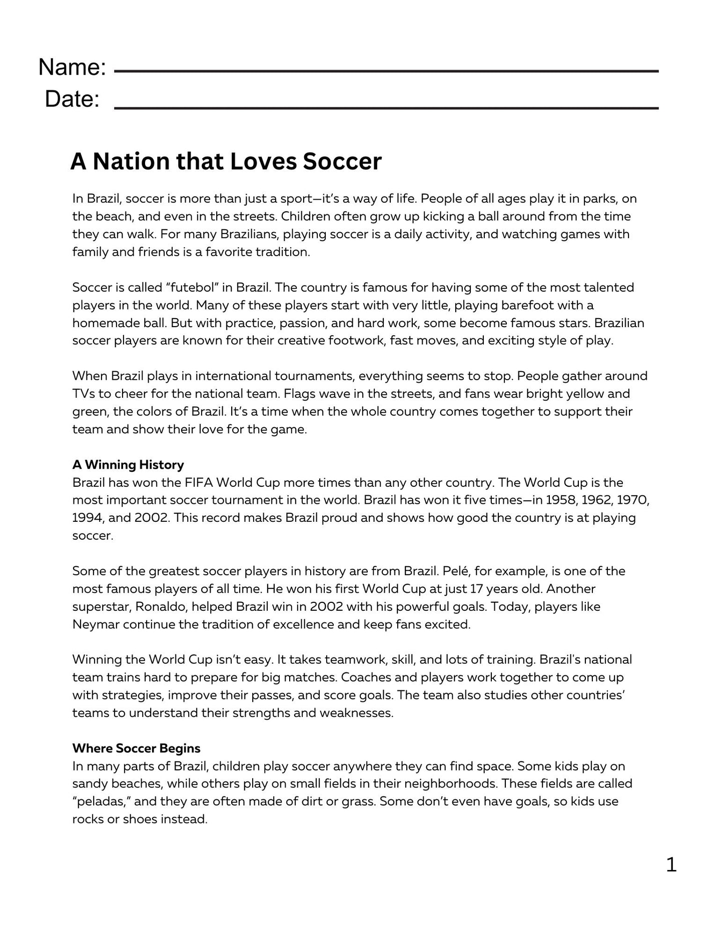 Wiz Kids Reading Test Grade Four: Sports Around the World