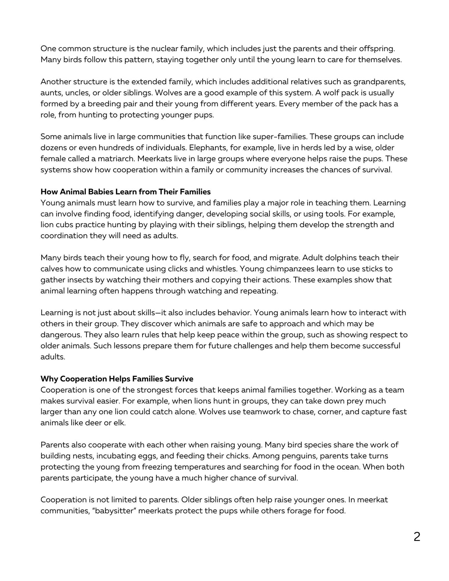 WIZ KIDS READING TEST GRADE 5: ANIMAL FAMILIES