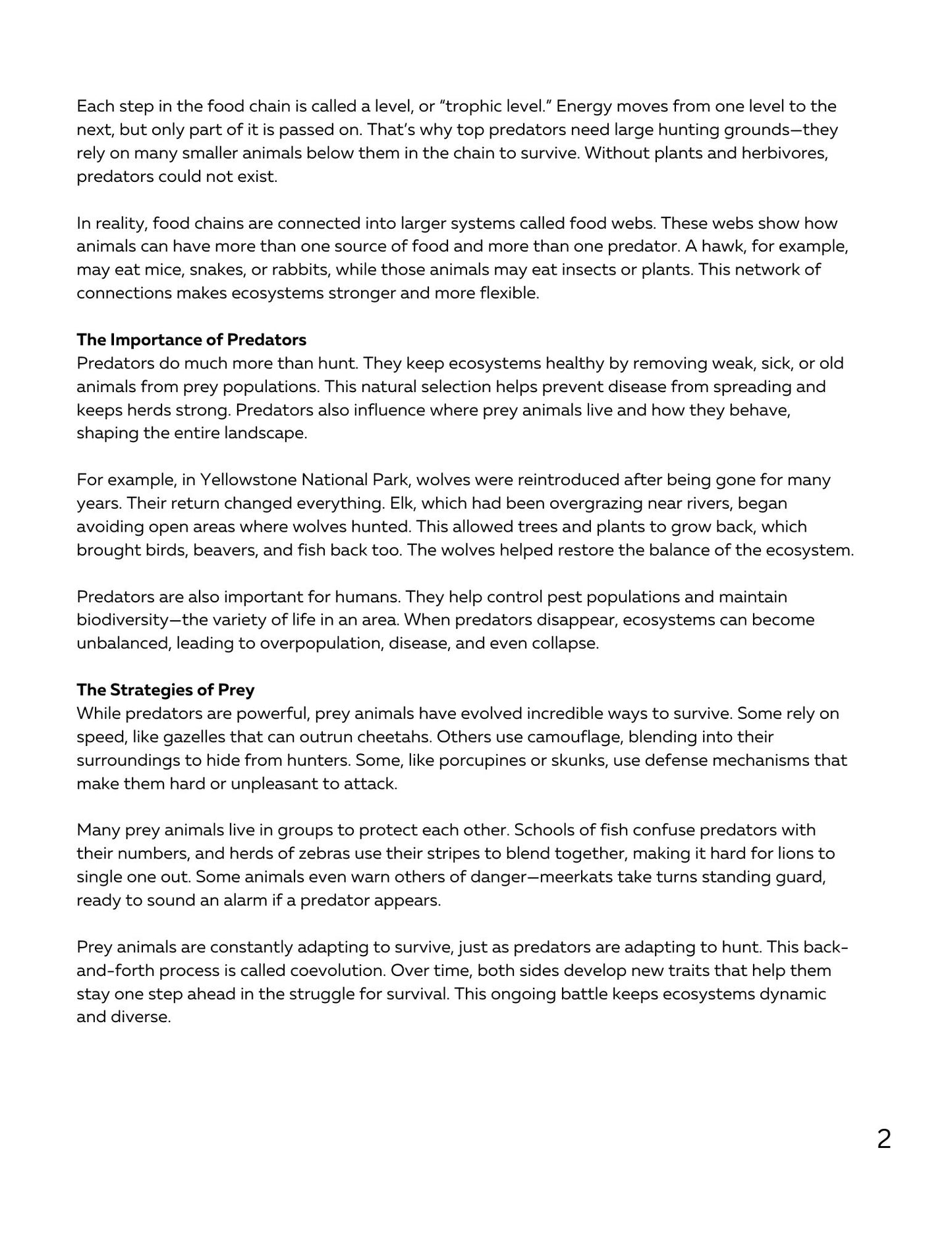 WIZ KIDS READING TEST GRADE 5: Predators and Prey in the Wild