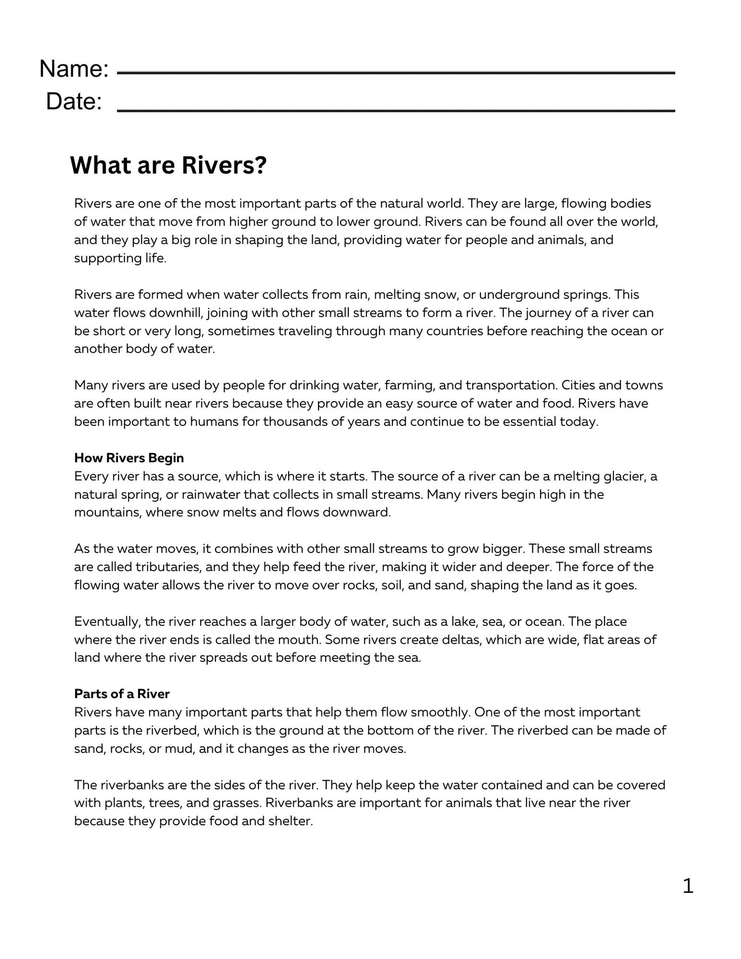 WIZ KIDS READING TEST GRADE 4: Rivers, Lakes and Water Cycles