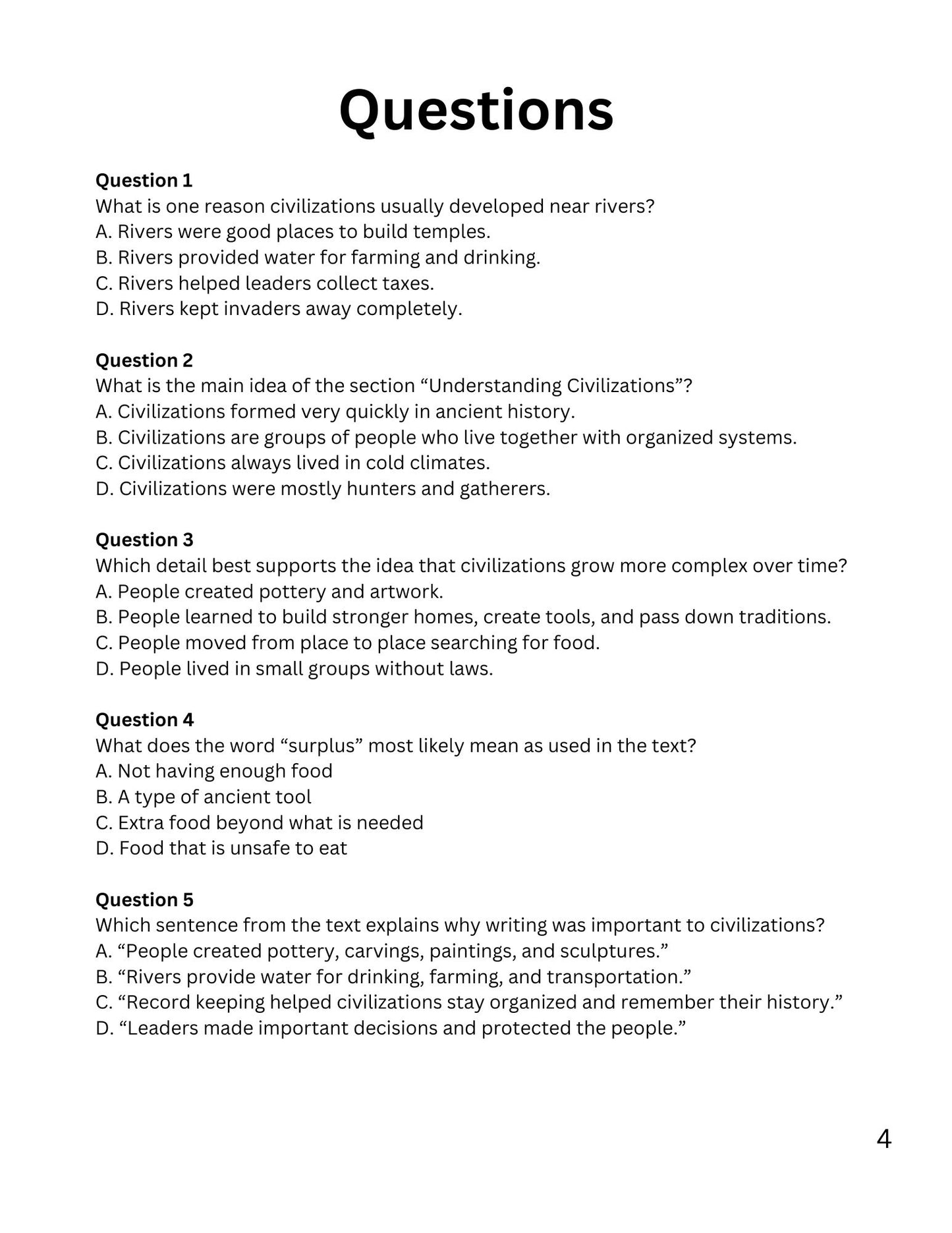WIZ KIDS READING TEST GRADE 5: Ancient Civilizations of The World