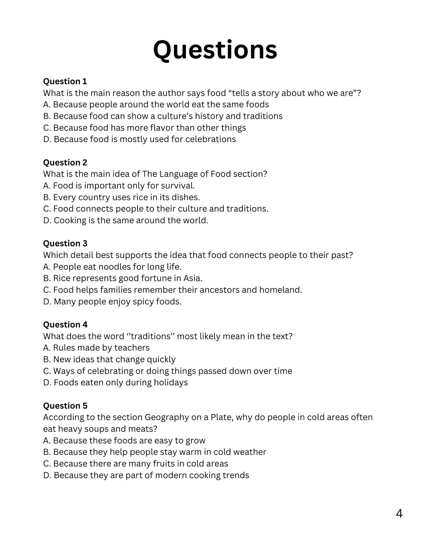 WIZ KIDS READING TEST GRADE 5:  Traditions Of The World