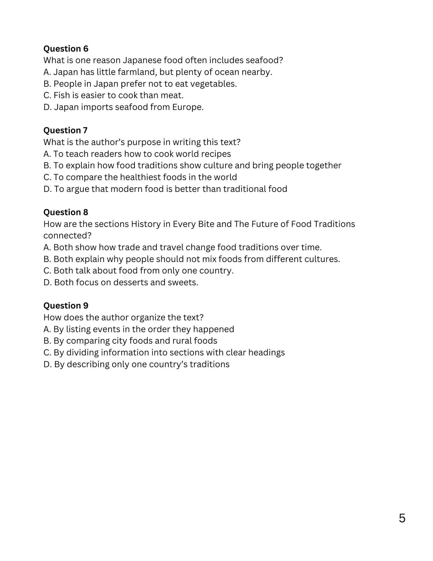 WIZ KIDS READING TEST GRADE 5:  Traditions Of The World