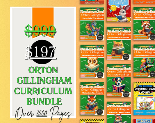 Teach me to Read with Orton Gillingham Materials Workbook: Over 2500 Pages of Reading, Phonemic Awareness, and Phonics Activities